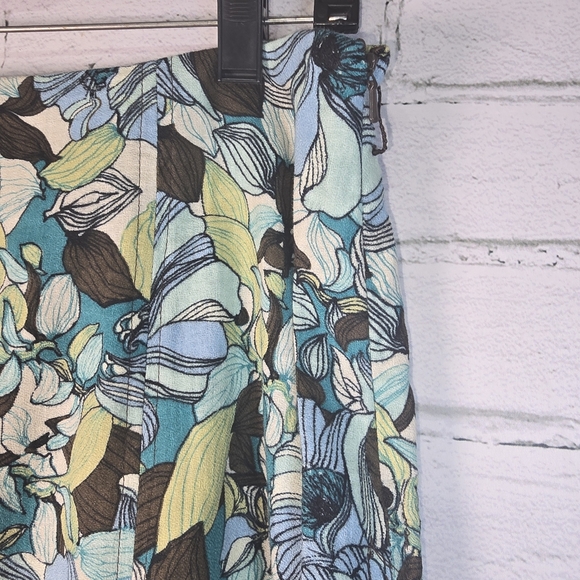RQT Chic Floral A-Line Skirt - Blue, Green, and Black LINEN BLEND,  WOMENS 14 - Picture 6 of 7